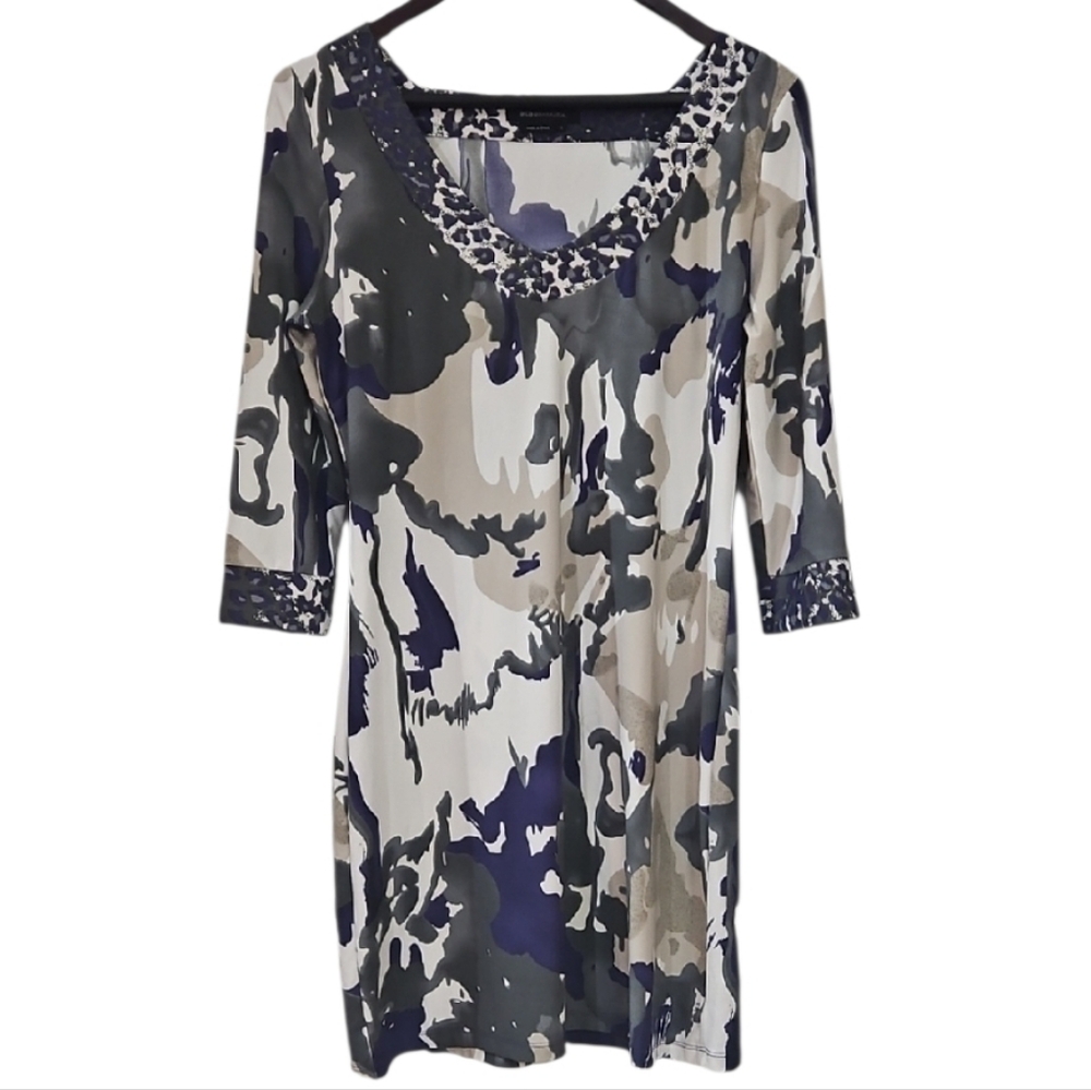BCBG Maxazria Vertigo Paris Pullover Desert Terrain Cheetah Mini Dress Sz Lg